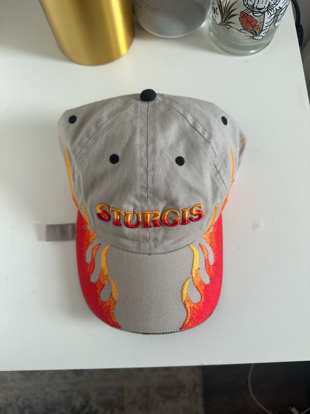 *RARE* Sturgis Gray Baseball Cap with Red & Yellow Flame Visor